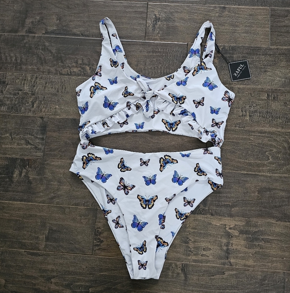 New Zaful Forever Young One-Piece Butterfly Print Swimsuit Sz 12
